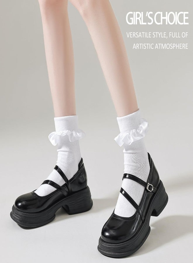 AMHRLINGTO Lace Ruffle Frilly Ankle Socks for Women, Comfortable Cotton Cute Princess Lolita Socks for Ladies Girl (White-1 Pairs) - Image 2